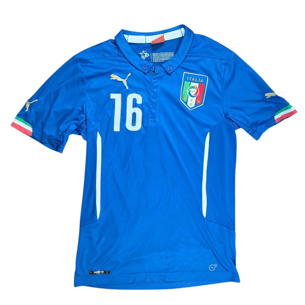 Puma Mens Medium Soccer Jersey Blue Italy De Rossi 16 FIGC Italia Believes